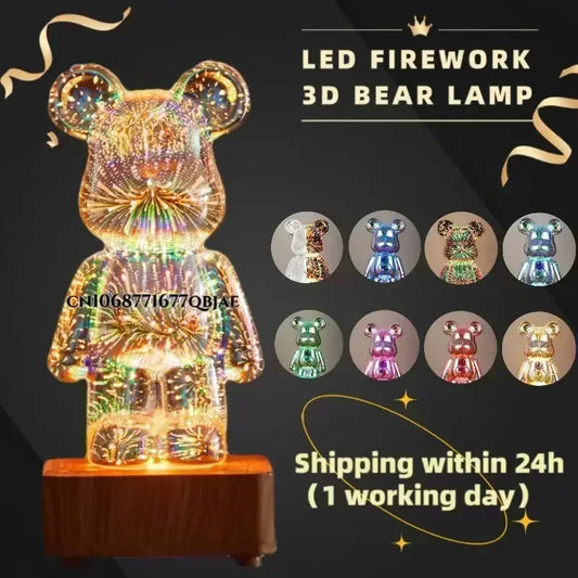 3D Fireworks Bear Night Light